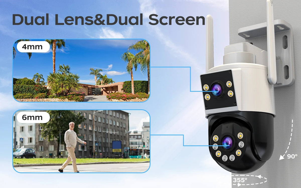 10MP 6MP PTZ WIFI Camera Outdoor Dual Lens Dual Screen IP Camera AI Tracking Security Protection CCTV Surveillance Camera