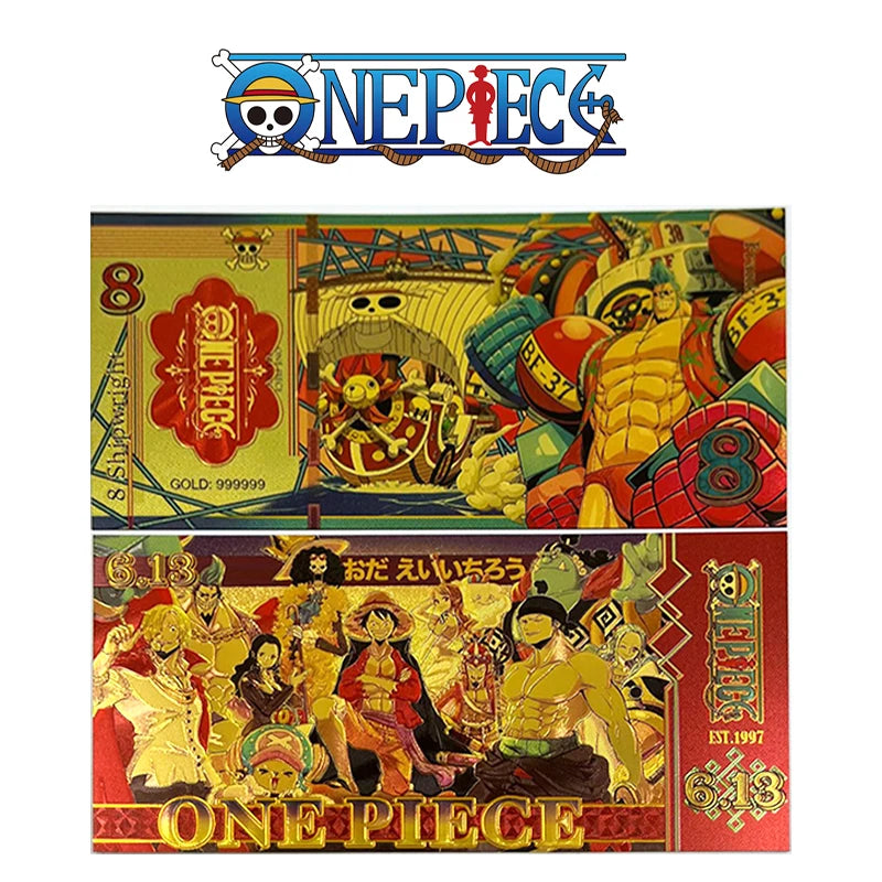 Anime One Piece Toy Golden Cards PVC Zoro Luffy Nika 10 Kinds New Commemorative Banknote Collections Toys Gifts For Party