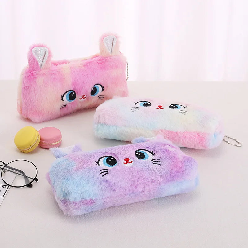 Cartoon Unicorn Pencil Case Plush Kawaii Pencil Bag Cosmetics Storage Pouch Kids Gifts Korean Stationery School Office Supplies