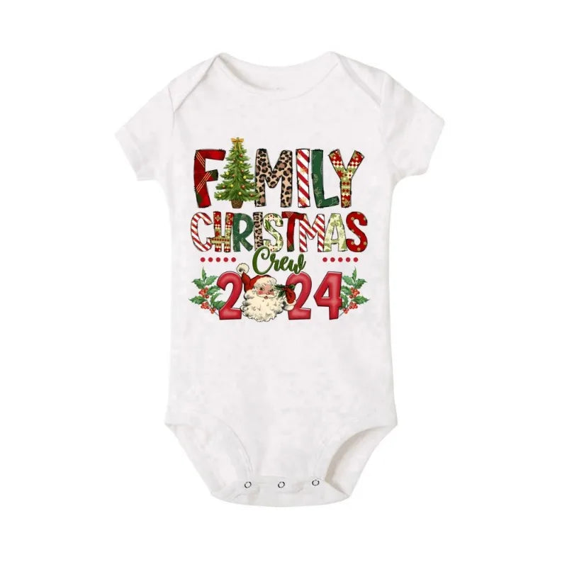 Christmas Day Set Family Christmas Crew Print Matching Outfits Short Sleeve Family Tees Shirt Outfit Holiday Casual Clothes