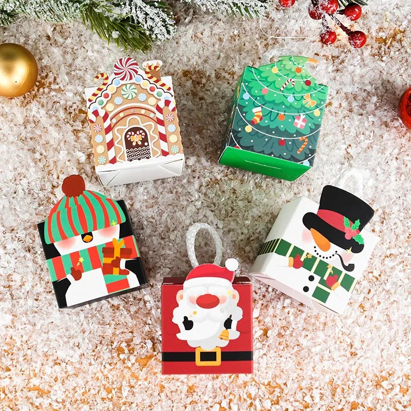 10Pcs Christmas Gift Box Xmas Tree Santa Claus Snowman Paper Candy Cookie Packing Box Bags Children Favors