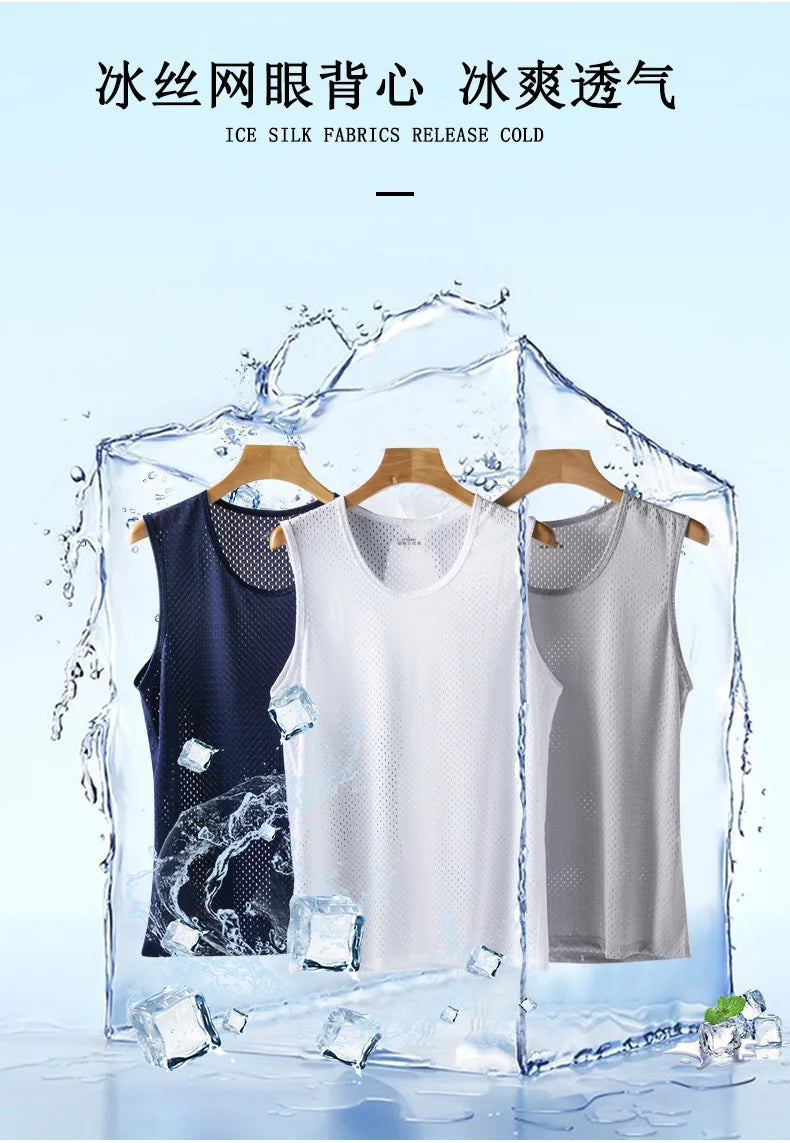 New Mens Mesh Vest Ice Silk Quick-drying Bodybuilding Tank tops Fitness Muscle Sleeveless Narrow Vest Fitness Casual Sport Tops