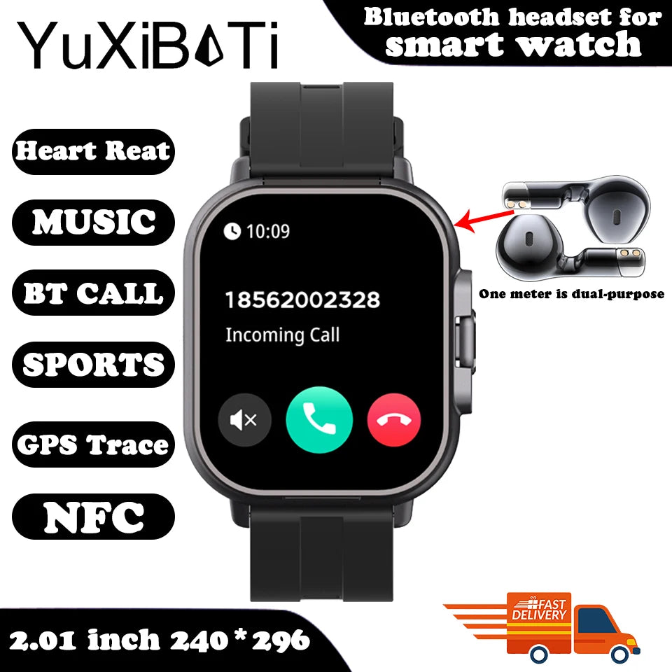 2-in-1 With Headset Smart Watch Bluetooth Call Men Watch GPS Track SmartWatch Heart Rate Monitor Play Music Watch