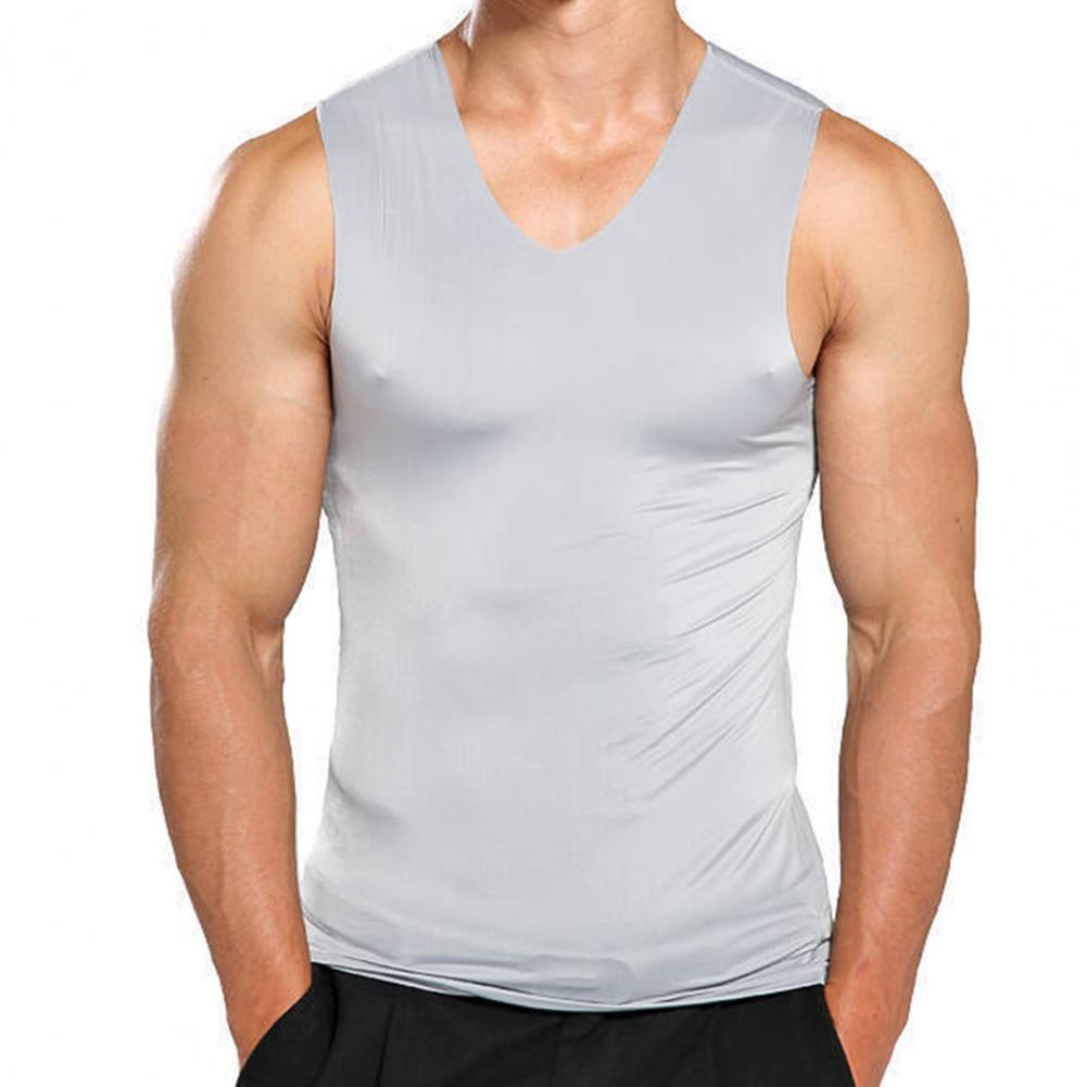 Men Vest Sleeveless V-Neck Quick Dry Ice Silk Vest T-Shirts Tank Top Breathable Fitness Oversize Thin Summer Tops Tees