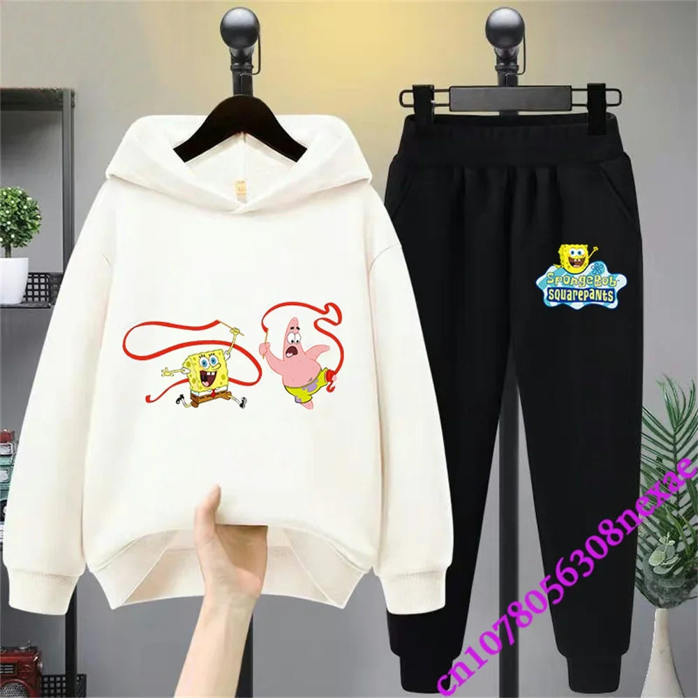 SpongeBob Children's Clothing Boys And Girls Sweater Suit 2 Pieces Cartoon Print Sweater Sportswear Trousers