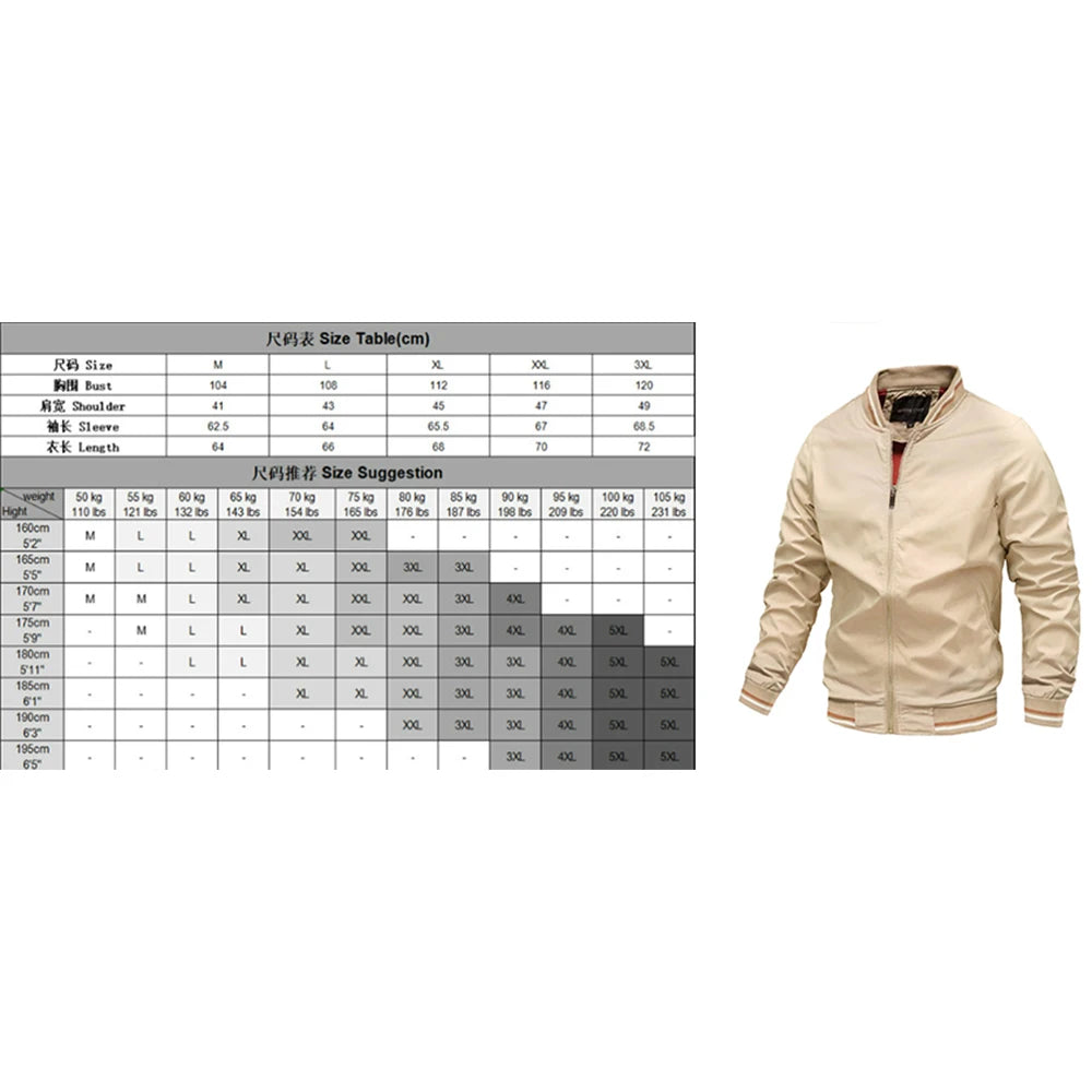 Bomber Jacket for Men Casual Windbreaker Jacket Coat Men High Quality Outwear Zipper Stand Collar Military Jacket Mens