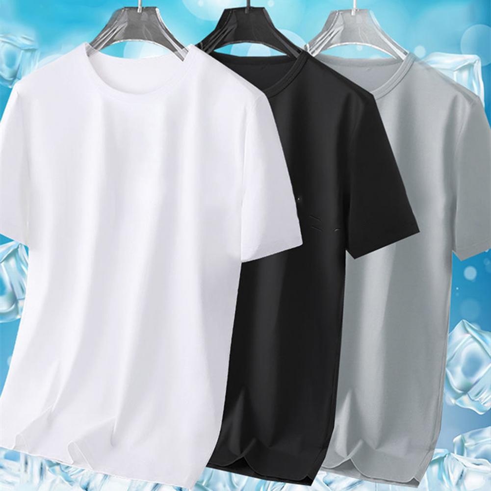 Men's Ice Silk Quick Dry Mesh T-shirt Summer Loose Sportswear Thin Breathable Short-sleeved