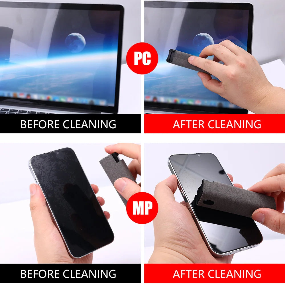 2in1 Microfiber Screen Cleaner Spray Bottle For Mobile Phone iPad Computer Microfiber Cloth Wipe iPhone Cleaning Glasses Wipes