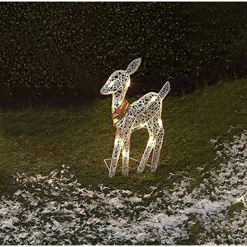 Christmas Wrought Iron Deer LED Light Glowing Garden Xmas Reindeer Ornament