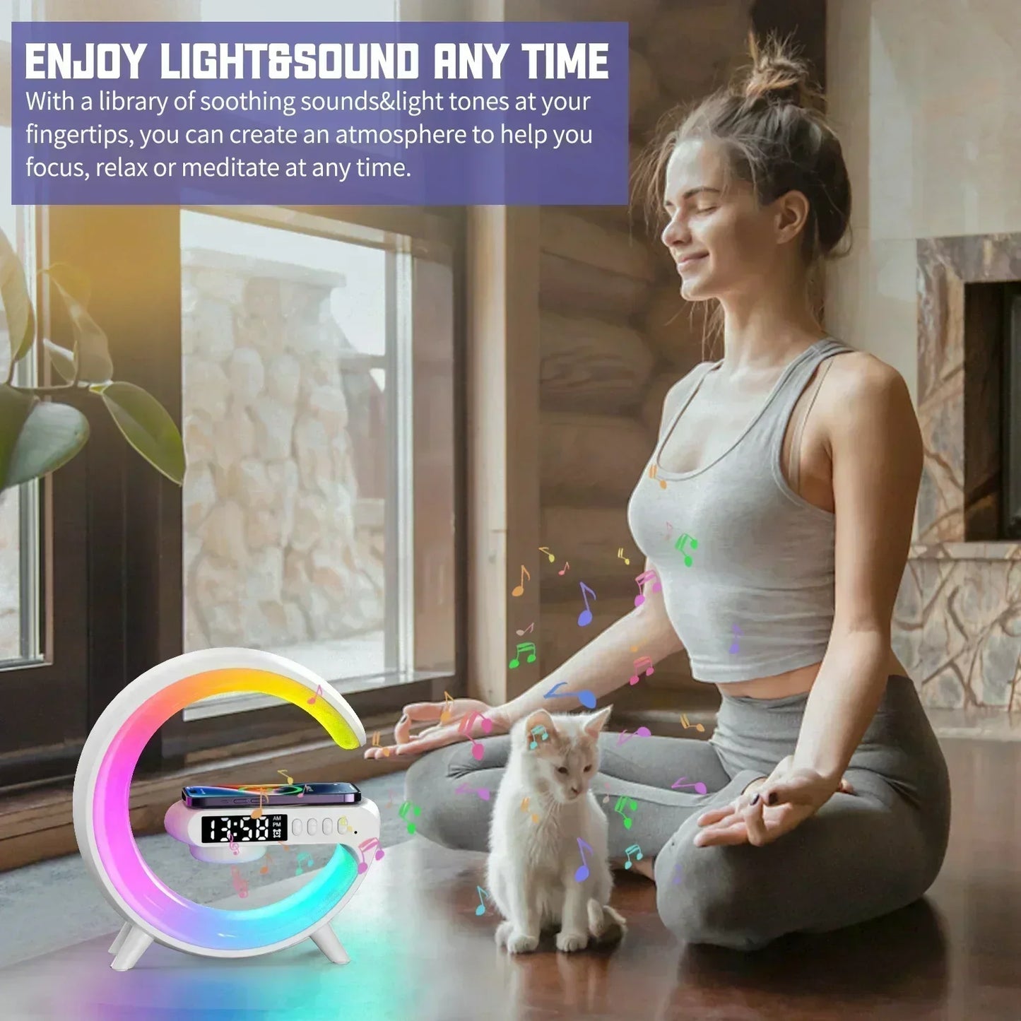 Wireless Charger Pad Stand Bluetooth Speaker LED RGB Night Lights Lamp Alarm Clock Fast Charging Station Dock for iPhone Samsung