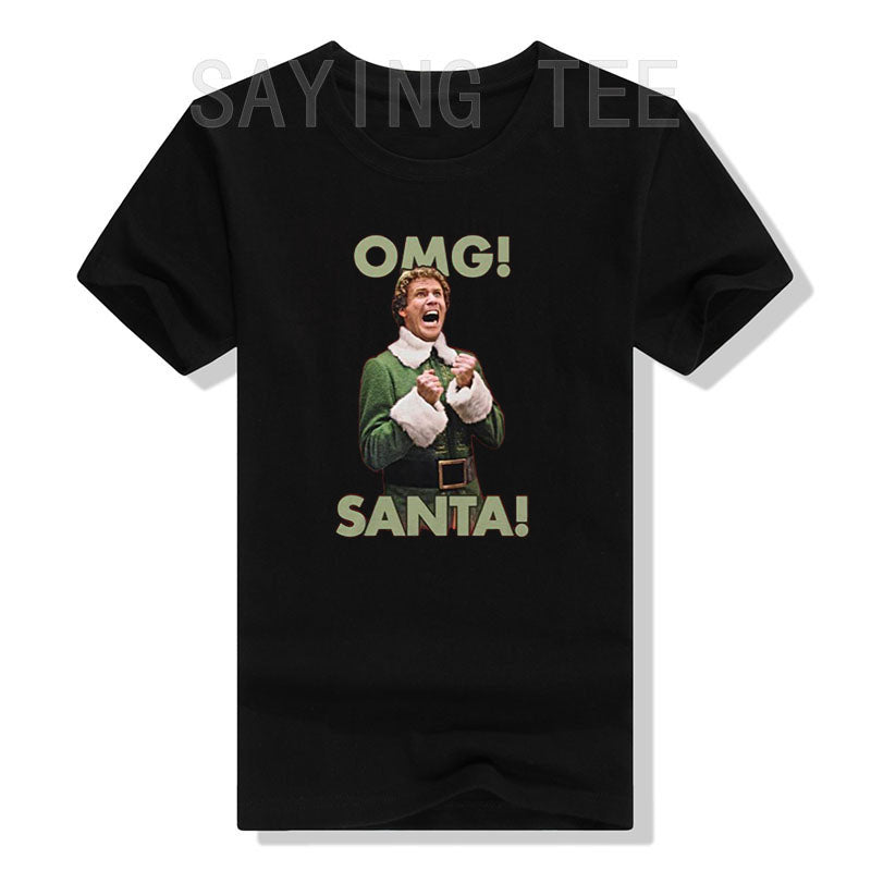 OMG Elf Adult Christmas T-Shirt Funny Xmas Costume Gifts Streetwear Clothes Men Family Matching Christmas T-Shirt