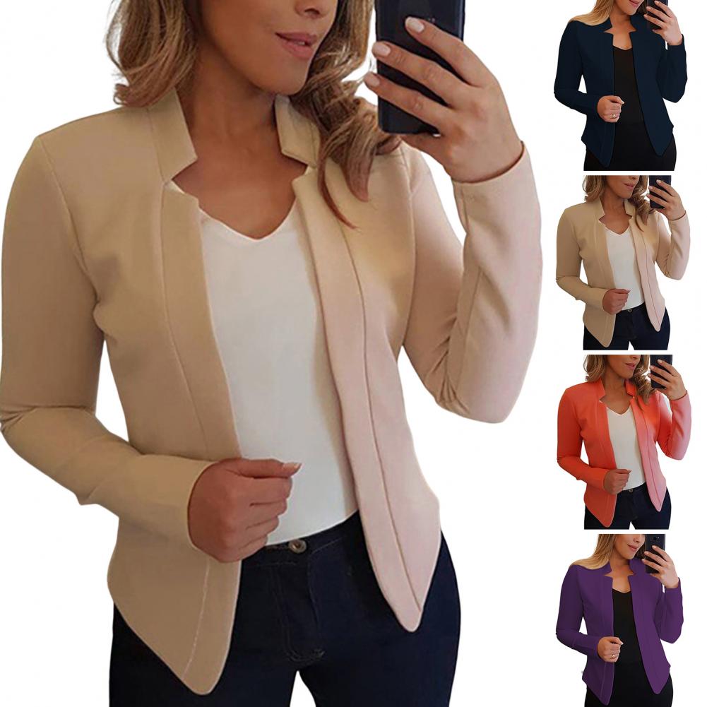 Women Blazer Open Stitch Cardigan Lady Blazer Long Sleeves Warm Business Outwear