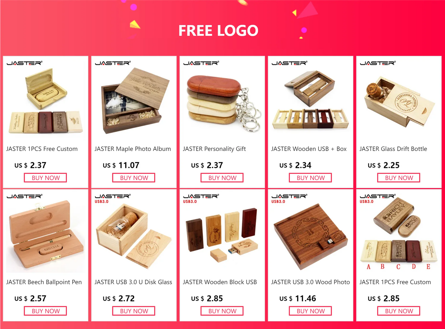 JASTER USB Flash Drive 128GB Memory Stick 2.0 Wooden Free Logo Personal Customized Pendrive 4GB 8GB 16GB 32GB  64GB Wedding Gift