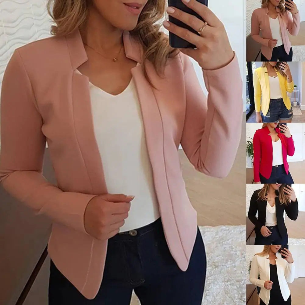 Women Blazer Open Stitch Cardigan Lady Blazer Long Sleeves Warm Business Outwear