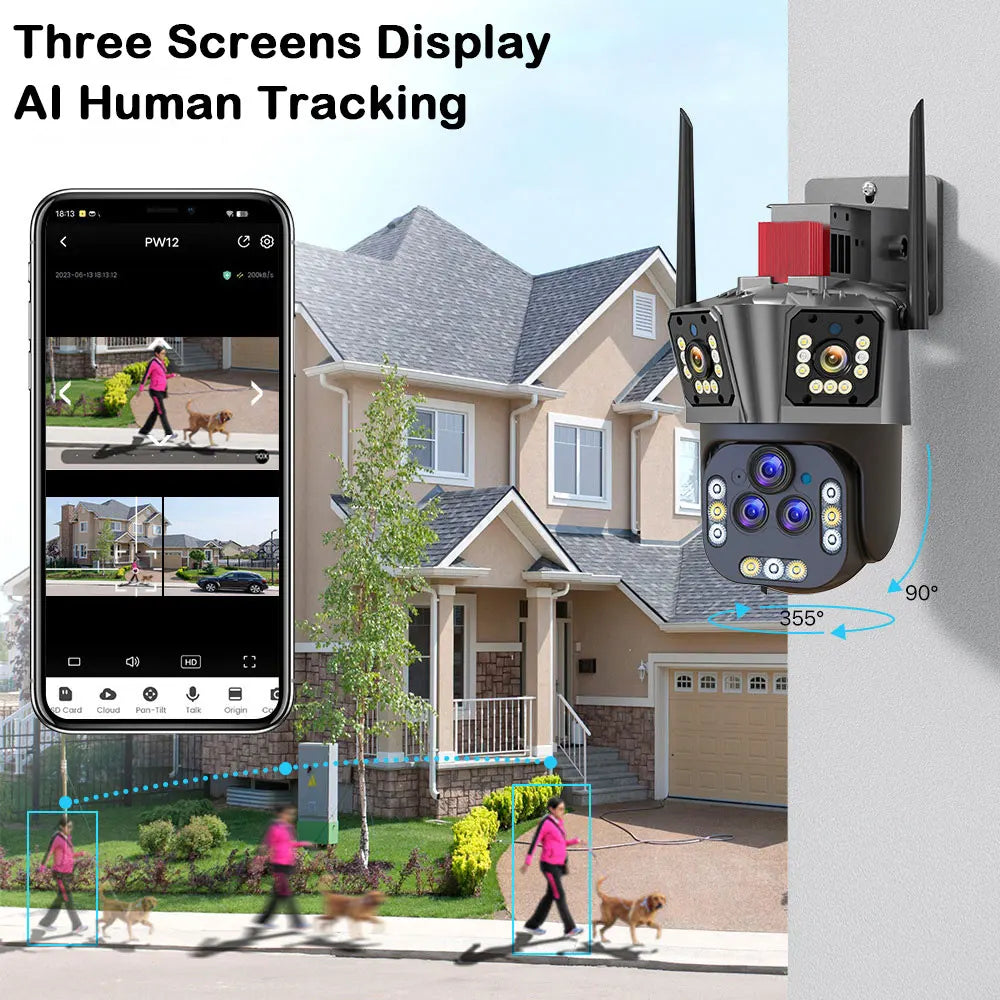 Ultra 20MP 10K WIFI Surveillance Camera Outdoor Five Lens Camera PTZ 20X Zoom Smart Home AI Human Tracking Wireless CCTV Camera