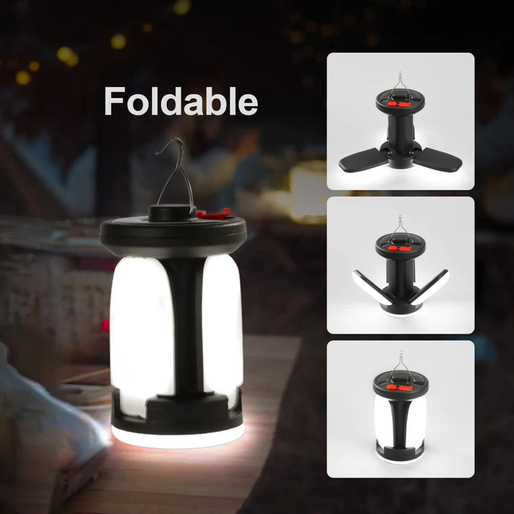 Outdoor Strong Light Hangable Emergency Light Solar Rechargeable Camping Light USB Foldable Floor Stand Light