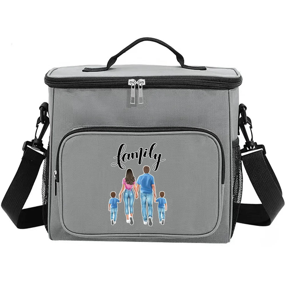 Student Lunch Box Portable Cooler Organizer Handbag Thermal Shoulder Lunch Bags Outdoor Camping Storage Boxes Mom Printing