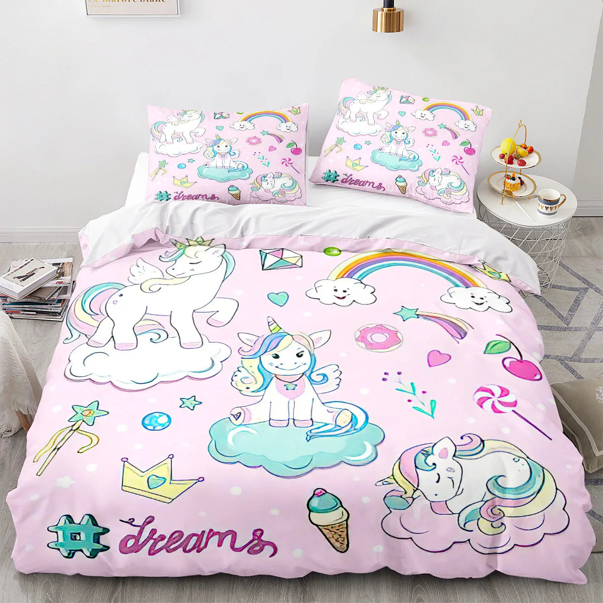 Set Single Double Twin Size Home Decor For Girls Kids Adults Cute Unicorn Bed Linen Kawaii Bedding Set