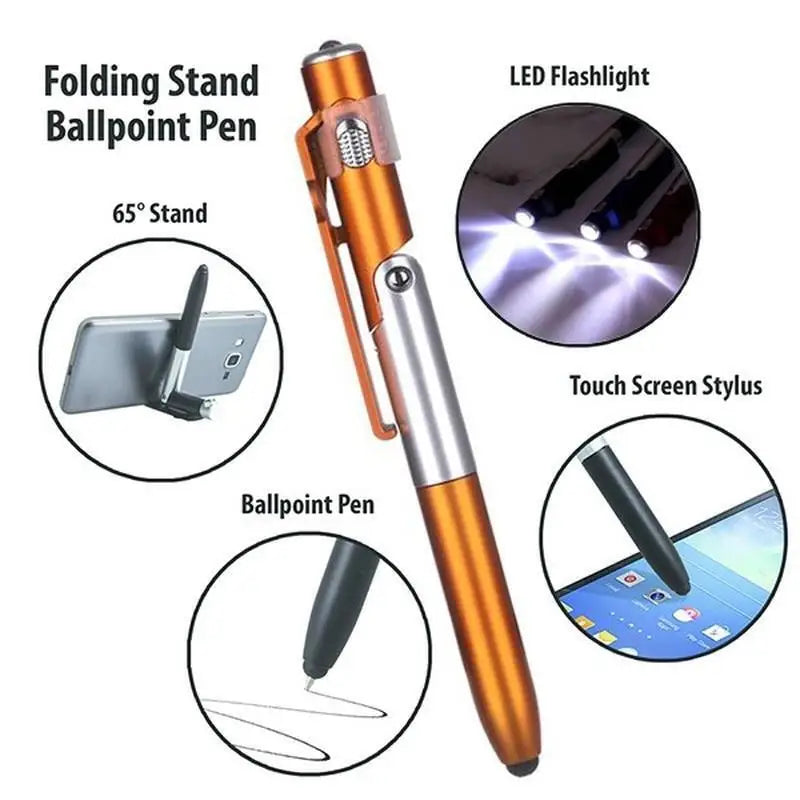 4 In 1 Multifunction Ballpoint Pen With Led Light Folding Phone Holder Touch Screen Stylus