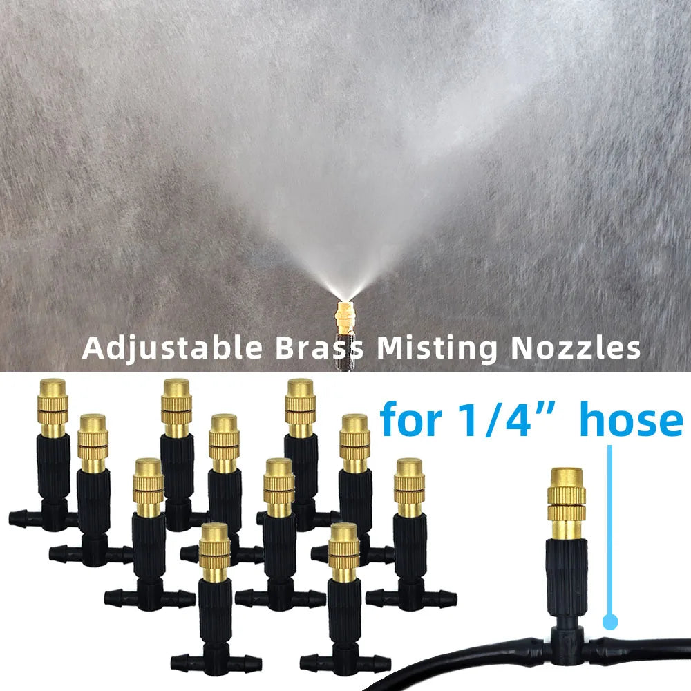 Outdoor Misting Cooling System Garden Irrigation Watering Brass Atomizer Nozzles 4/7mm Hose for Patio Greenhouse