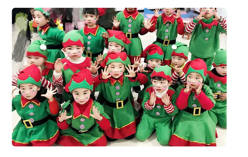 Family Green Elf Christmas Costume Cosplay Outfits Carnival Party Xmas Dress Gift