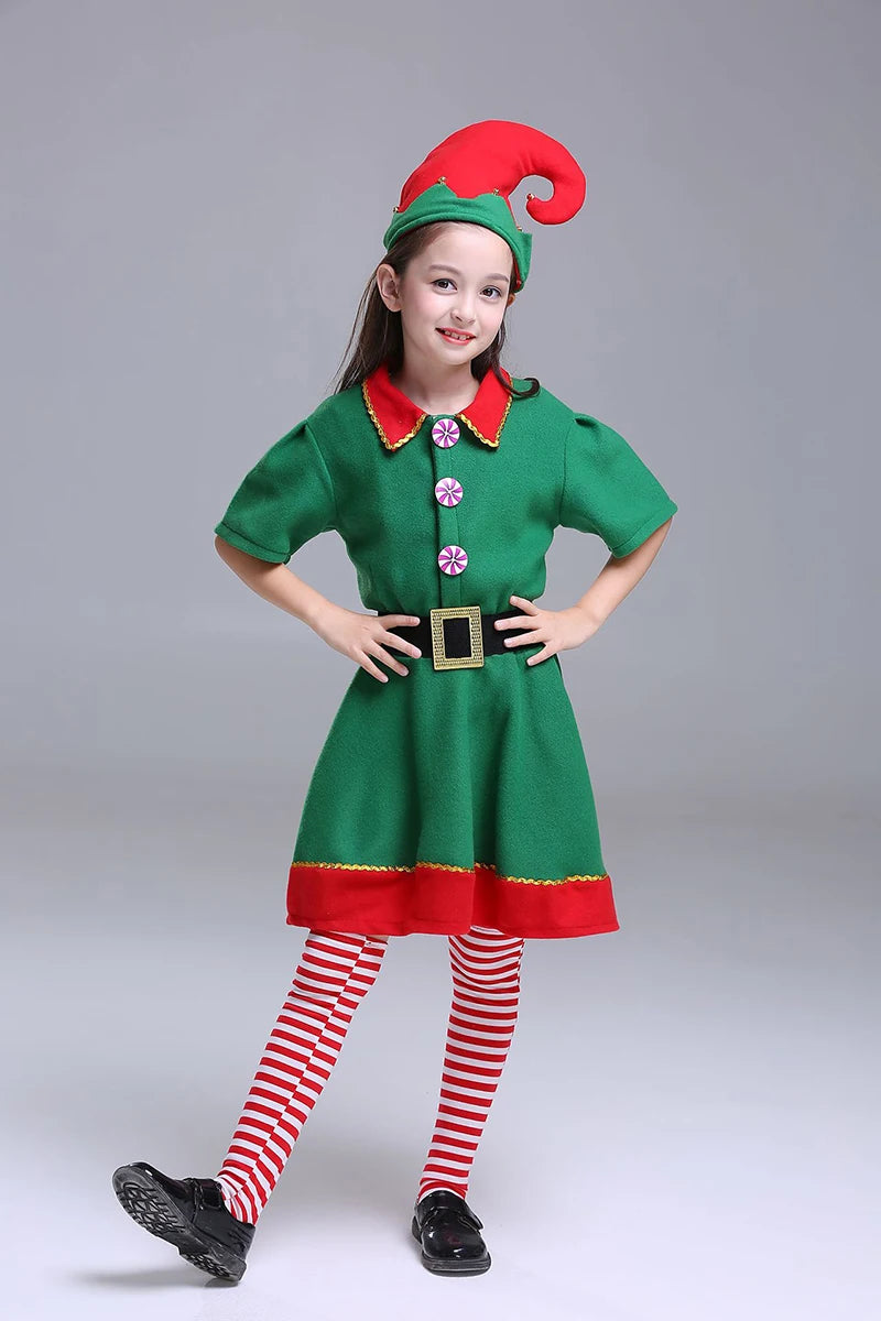 Family Green Elf Christmas Costume Cosplay Outfits Carnival Party Xmas Dress Gift