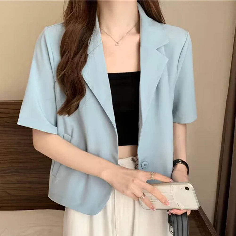 Summer Blazers Women Simple Leisure Loose Korean Style Youth Single Breasted Ladies