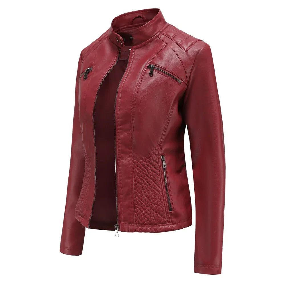 Women's Coat Fashion Trend Simple Analog Collar Zipper PU Leather Motorcycle Jacket for Women