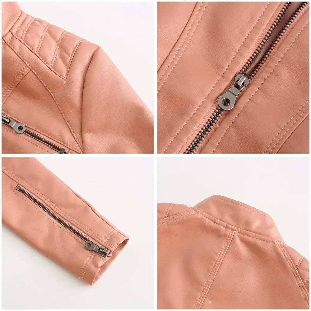 Women's Coat Fashion Trend Simple Analog Collar Zipper PU Leather Motorcycle Jacket for Women