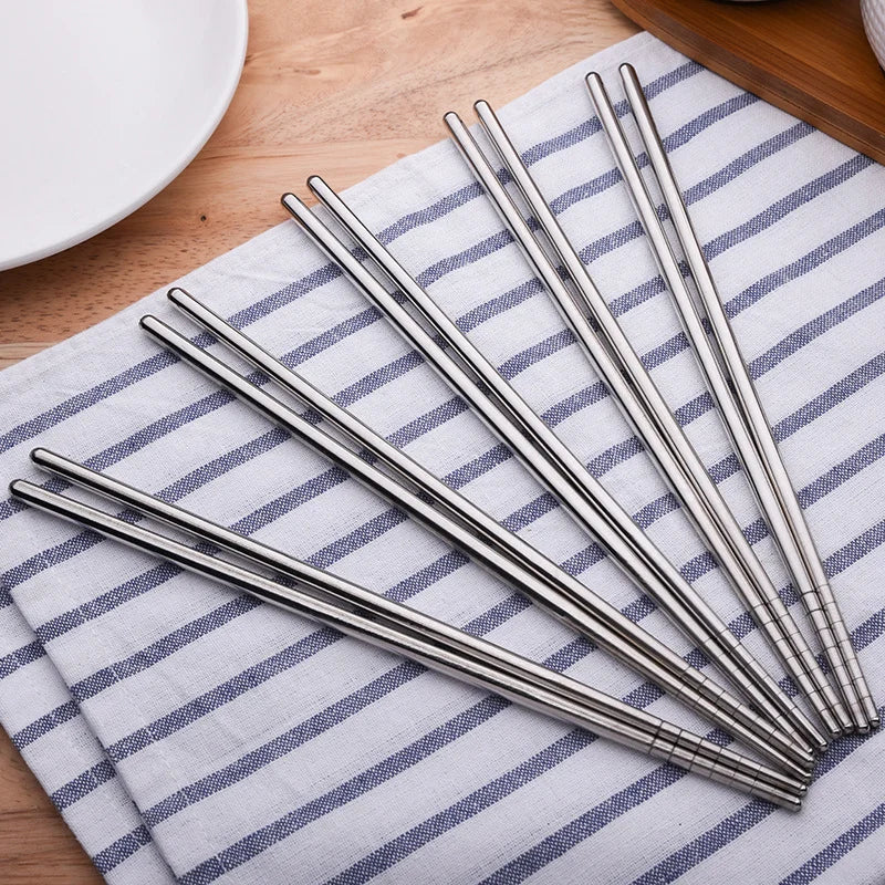 1/2/5 Pairs Chinese Chopsticks Stainless Steel Non-slip Sushi Chopstick Korean Japanese Food Metal Sticks Kitchen Tableware Set