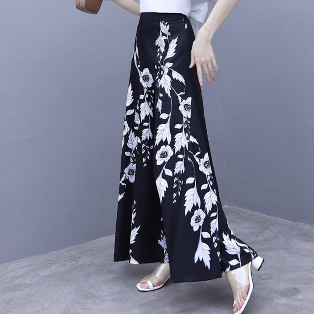 Women's Summer Long Skirt Contrast Color Baggy Flower Print High Waist Slimming Plus Size Trousers Skirt Daily Clothes