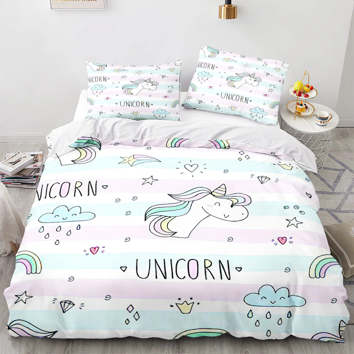 Unicorn Duvet Cover Set Single Double Twin Size Home Decor For Girls Kids Adults Cute Unicorn Bed Linen Kawaii Bedding Set