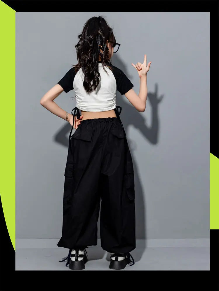 Girls Loose Casual Cargo Pants Fashion Korean Street Style Hip Hop Trousers Wide Leg Pants with Belt for School Vacation Daily