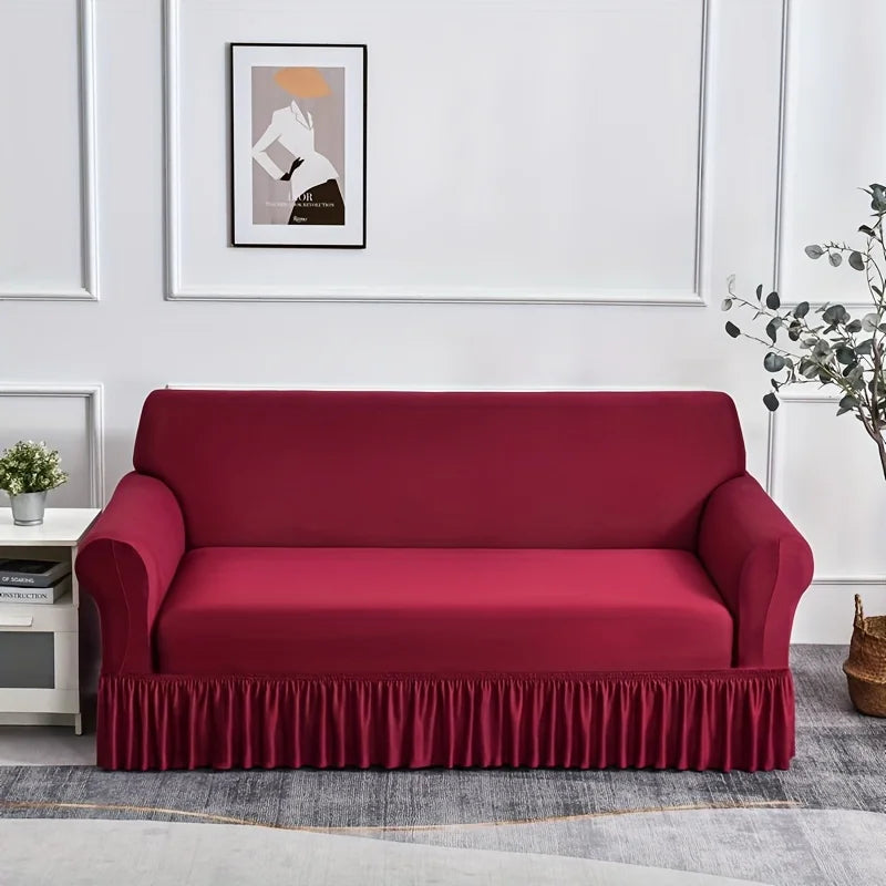 Non-slip Sofa Cover with Skirt Solid Color Couch Cover for Bedroom Office Living Room