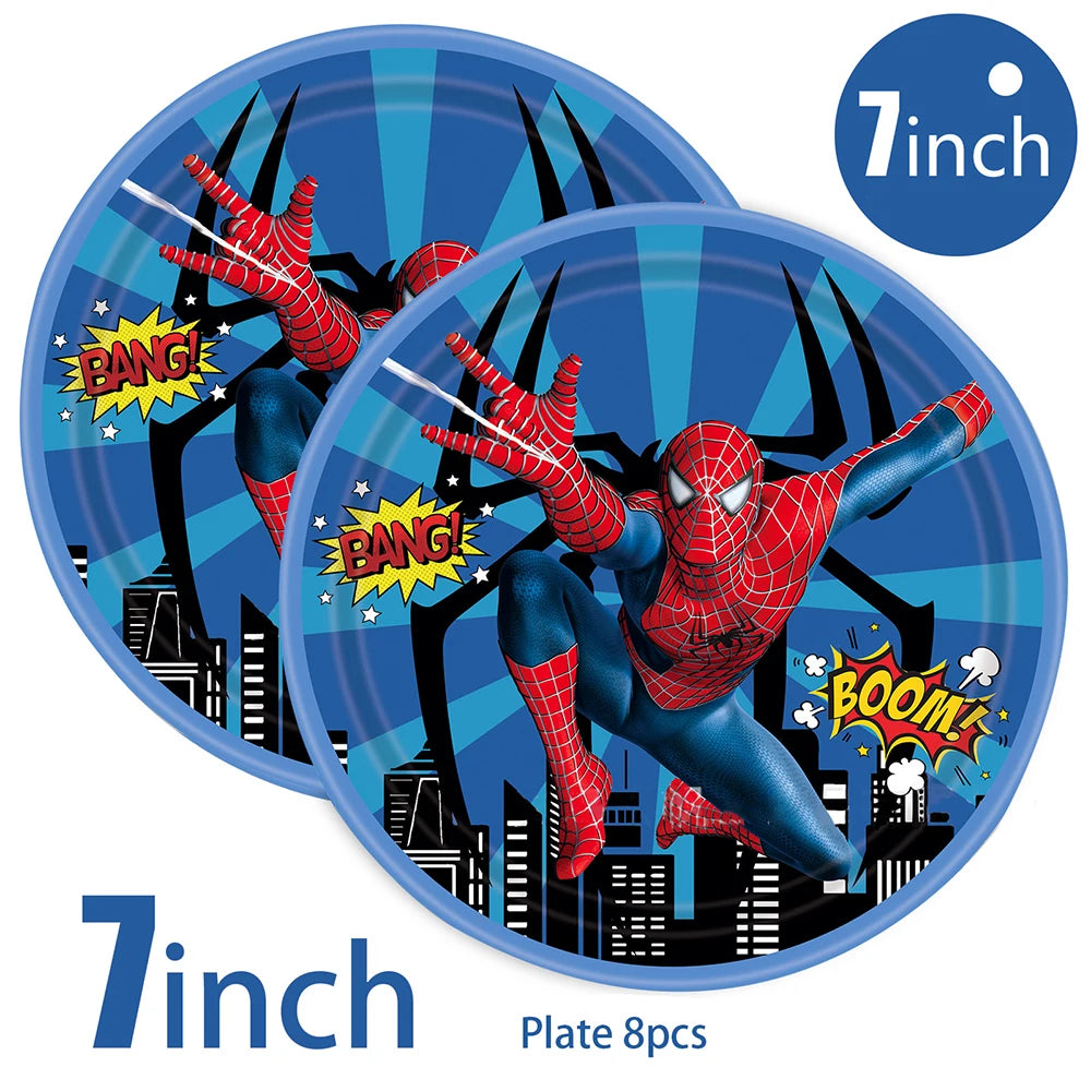 Superheroes Spiderman Theme Birthday Party Decoration Blue Red Spiderman Disposable Tableware Set Banner for Baby Shower Kid Gift