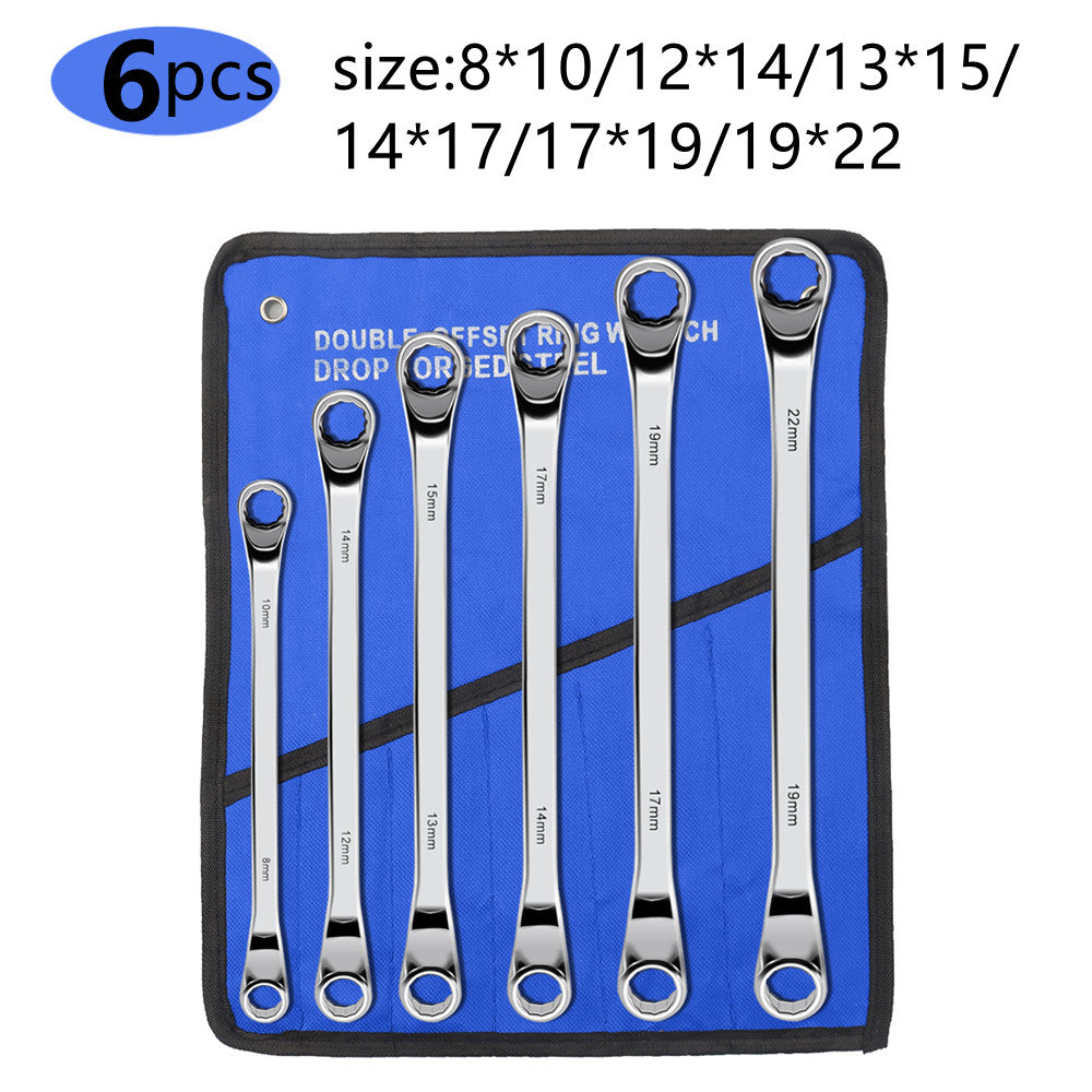 Offset Box End Wrench Set, Carbon Steel Metric 45-Degree,Long Double Ring Wrench Spanners with Rolling Pouch