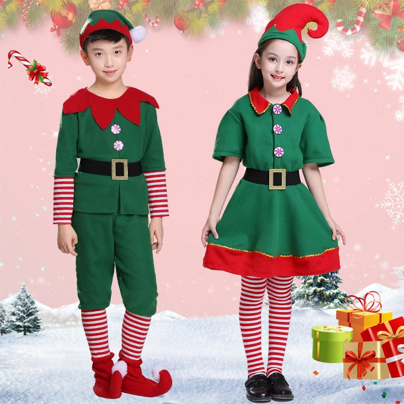 Family Green Elf Christmas Costume Cosplay Outfits Carnival Party Xmas Dress Gift