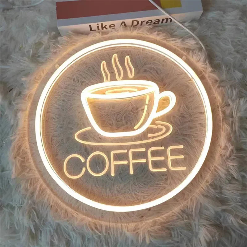 Coffee Neon Sign Luminous LED Sign for Cafe Bar Resturant USB Letter Neon Light Signs Wall Decor Beer Pub Bedroom Birthday Party