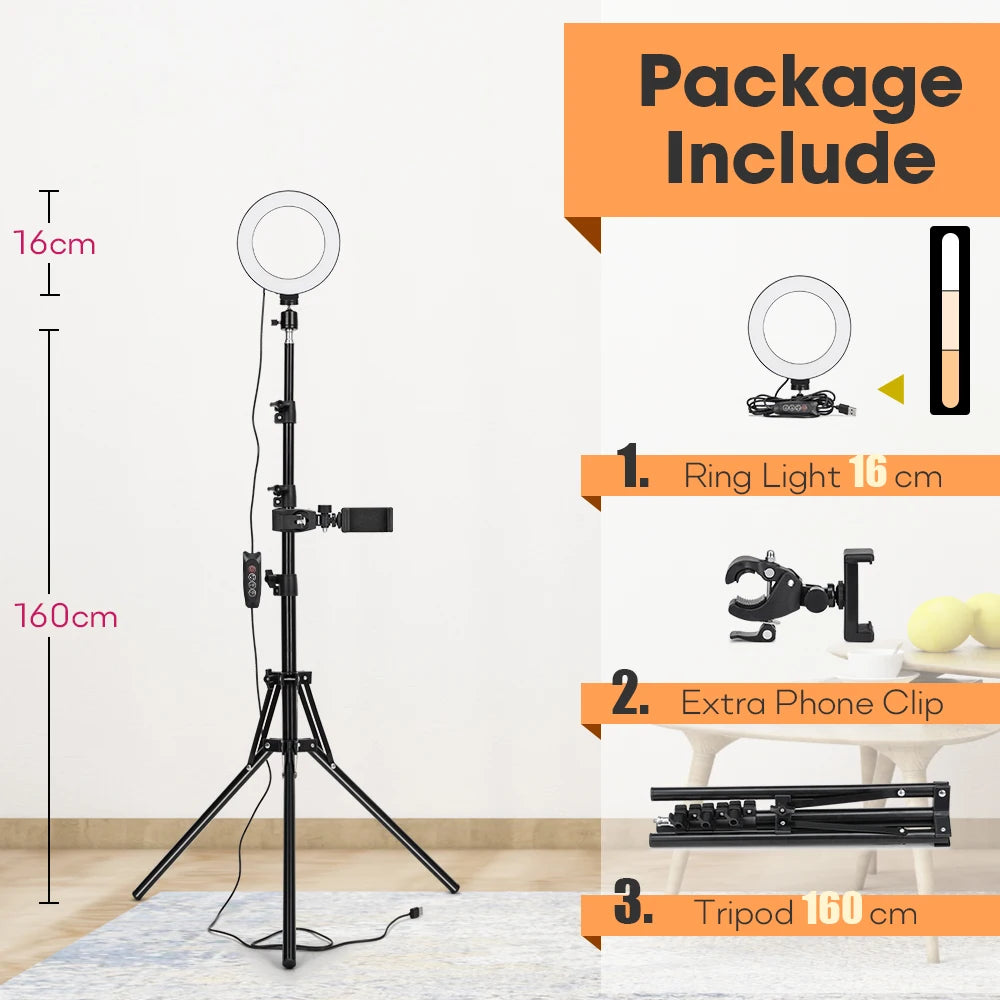 Tripod With LED Ring Light For Phone Tripod Camera Stand Selfie Photography Light LED Lamp Color Photo Studio For YouTube Live