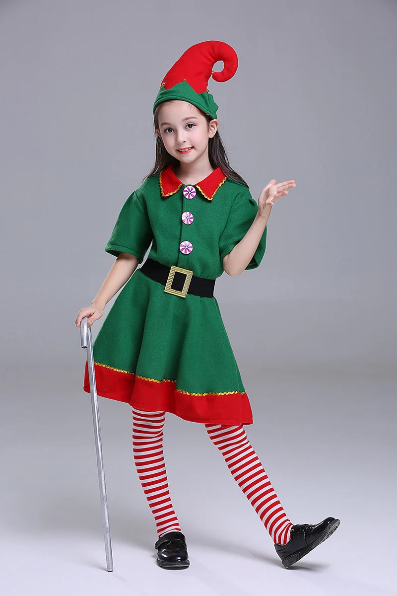 Family Green Elf Christmas Costume Cosplay Outfits Carnival Party Xmas Dress Gift