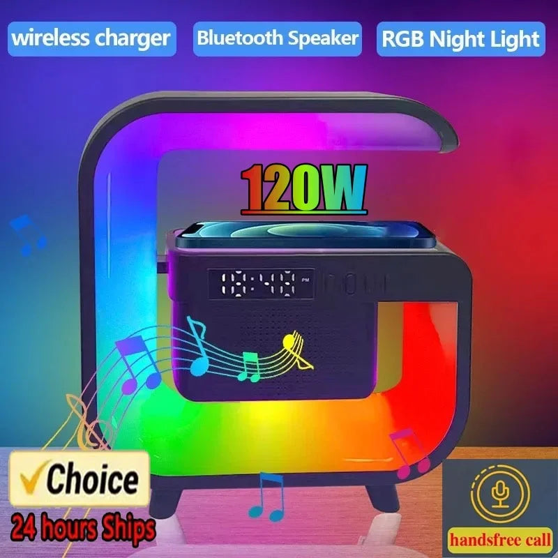 Bluetooth 5.0 Speaker FM TF RGB Night Light Fast Charging Station for iPhone Samsung Xiaomi