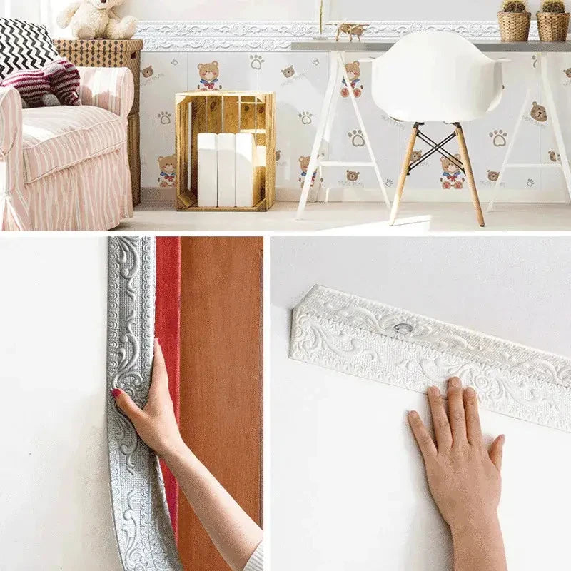 3D Self Adhesive Wall Border Strip Waterproof Wall Trim Line Wallpaper Skirting Border Home Decor TV Background Wall Sticker