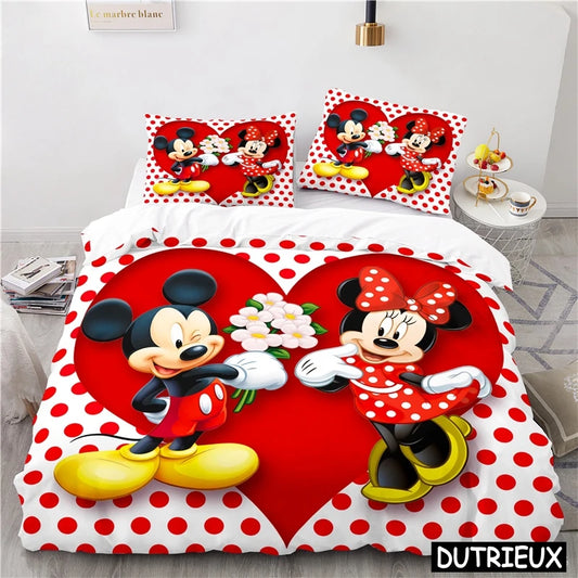 Mickey Minnie Mouse Duvet Cover & Pillowcase Set Twin Full Queen King Size Bedding Set Soft Comforter Cover Set Bedspread