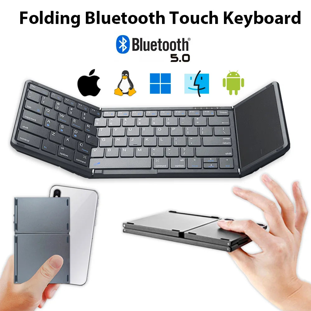 Foldable Bluetooth Keyboard with Touchpad Portable Wireless Folding Keyboard for Phone Laptop Tablet Rechargeable Mini Keyboard