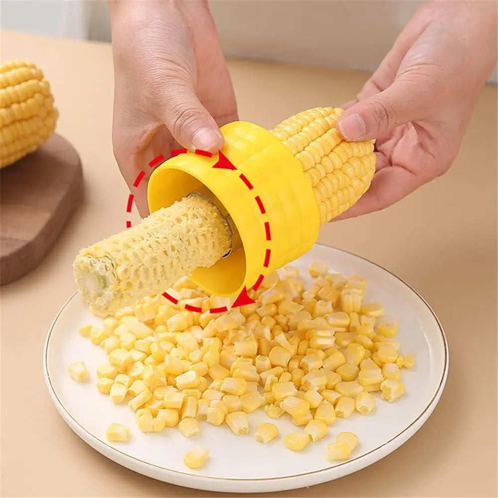 Quick Corn Thresher with Stainless Steel Blades Slicer Peeler Corn Cob Splitter Stripper Cutter Removing Kernels Kitchen Gadgets