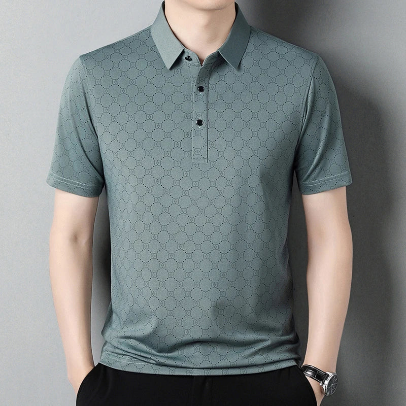 Men's Business Casual Printed Short Sleeved Polo Shirt Summer Fashion Top