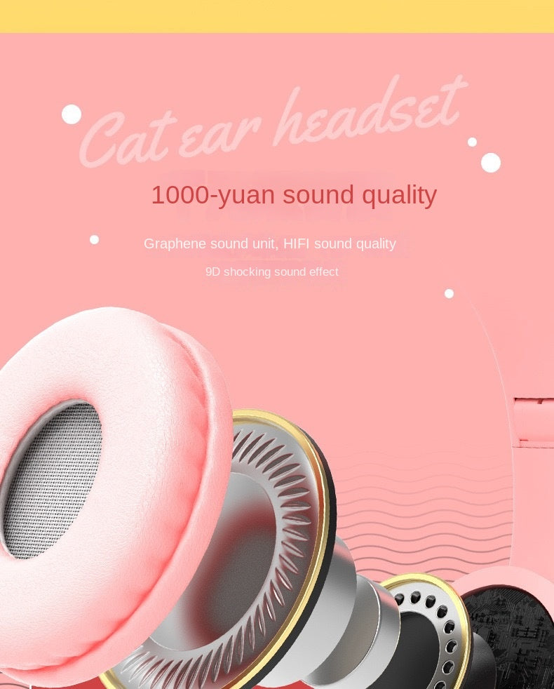 Wireless Headphone Flash Light Cute Cat Ears Fone with Mic Control LED Stereo Music Helmet Phone Bluetooth Headset Gift