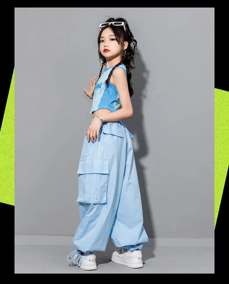 Girls Loose Casual Cargo Pants Fashion Korean Street Style Hip Hop Trousers Wide Leg Pants with Belt for School Vacation Daily