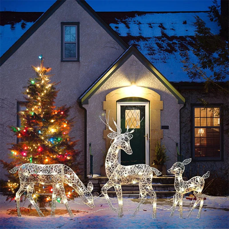 Christmas Wrought Iron Deer LED Light Glowing Garden Xmas Reindeer Ornament