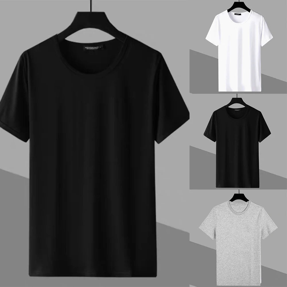 Casual Slim Fit T-Shirt Fashion Unisex Summer Cotton O Neck Solid Short Sleeve Shirts Casual Slim Fit T Shirt Classical Tee Top